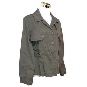DRESSBARN Cotton Jacket Women's Size Large Lightweight Camo Green Bronze Buttons